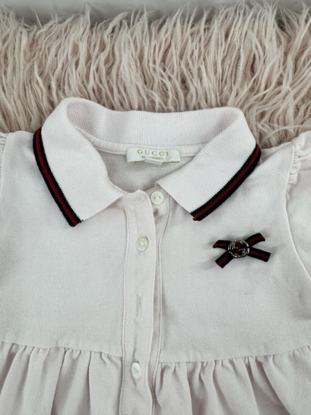 Gucci Baby Girl Light Pink Dress with Navy and Burgundy Trim Size 12M-18M - Picture 3 of 15